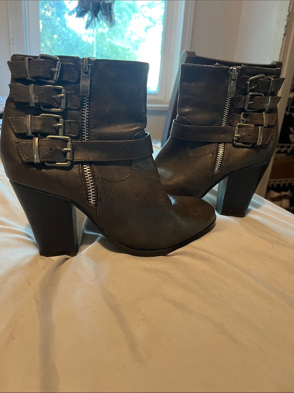 JustFab Dark Brown Buckle Ankle Booties